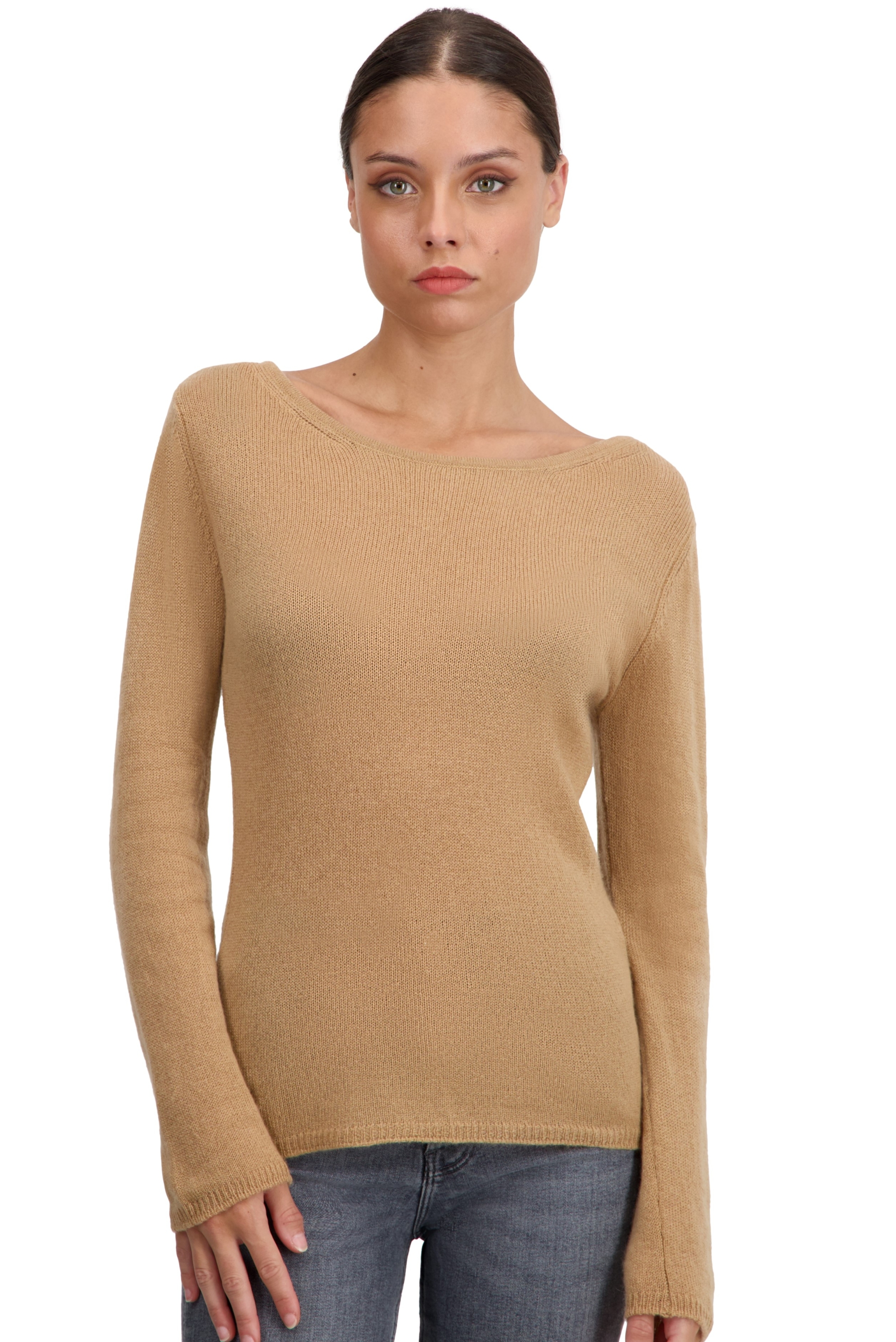 Cachemire pull femme col rond caleen camel xs