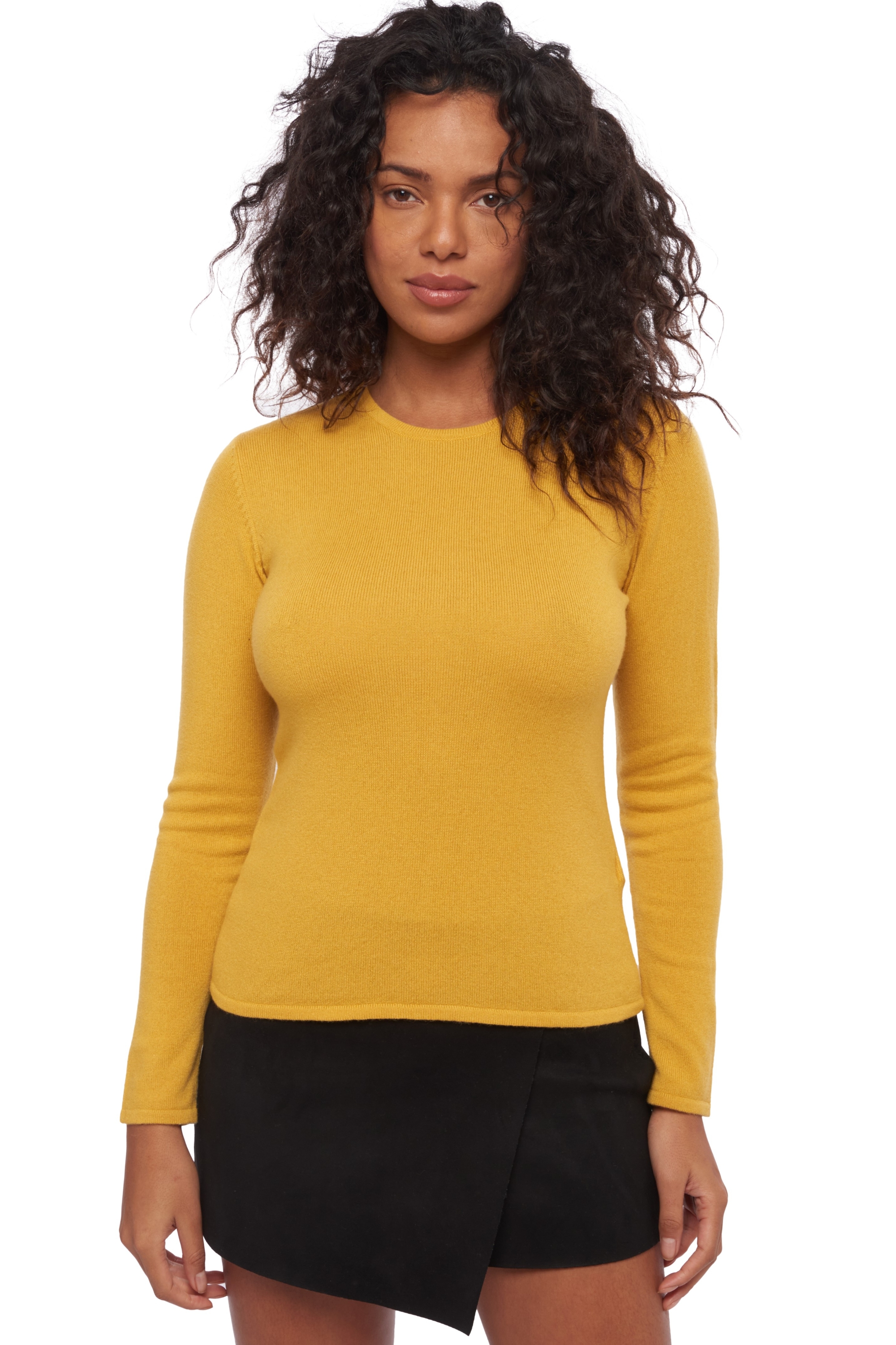 Cachemire pull femme col rond line moutarde l