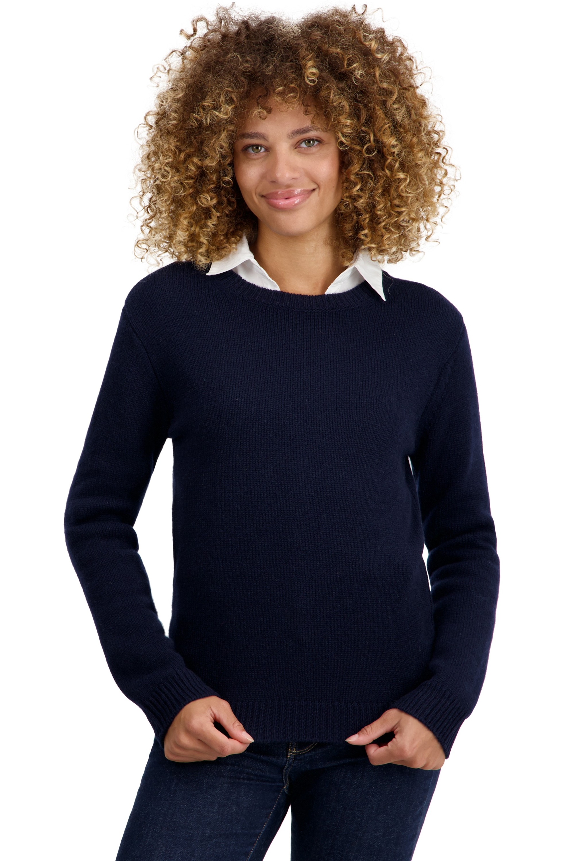 Cachemire pull femme col rond tyrol marine fonce m