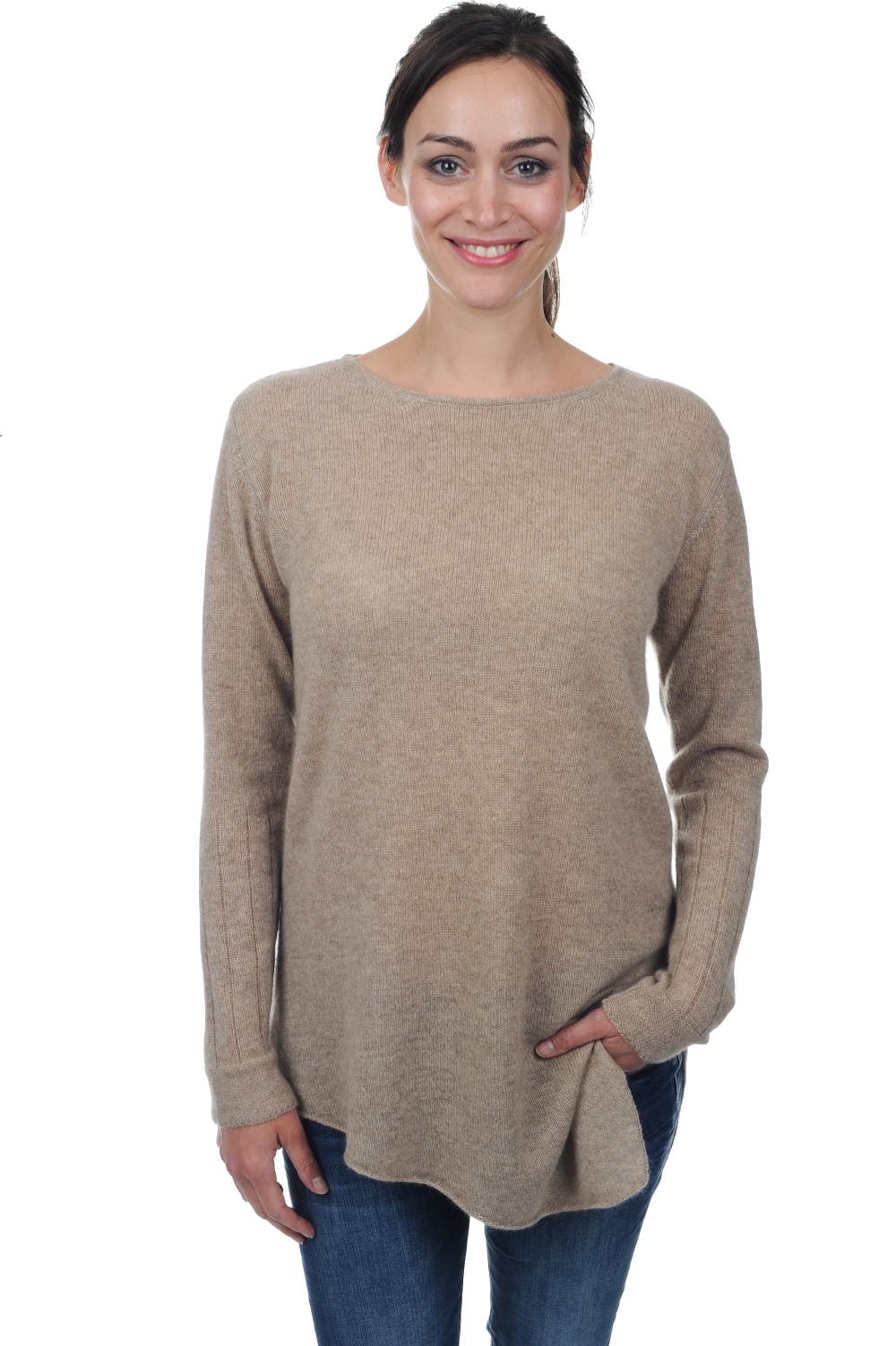 Cachemire pull femme col rond zaia natural brown 2xl