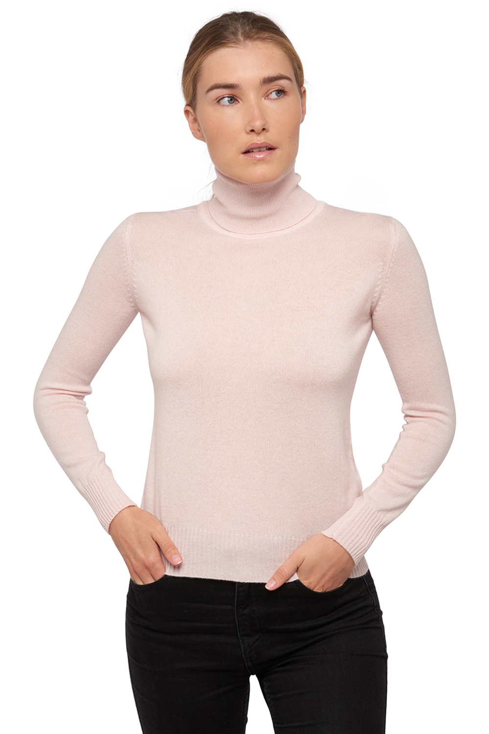 Cachemire pull femme col roule lili rose pale s