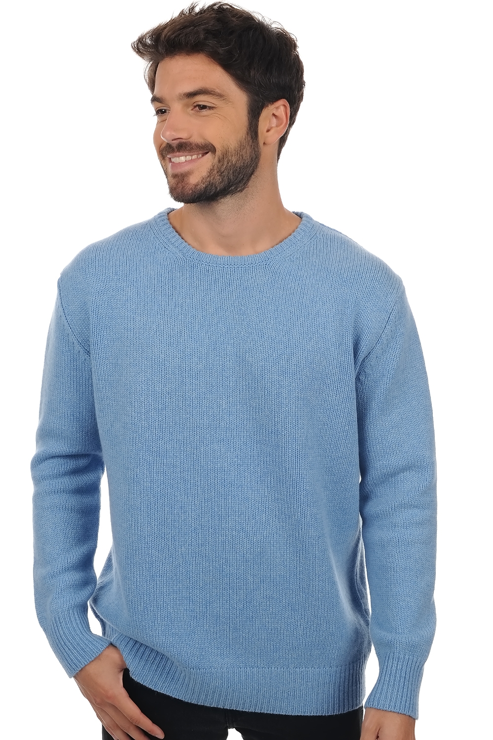 Cachemire pull homme col rond bilal bleu azur chine s