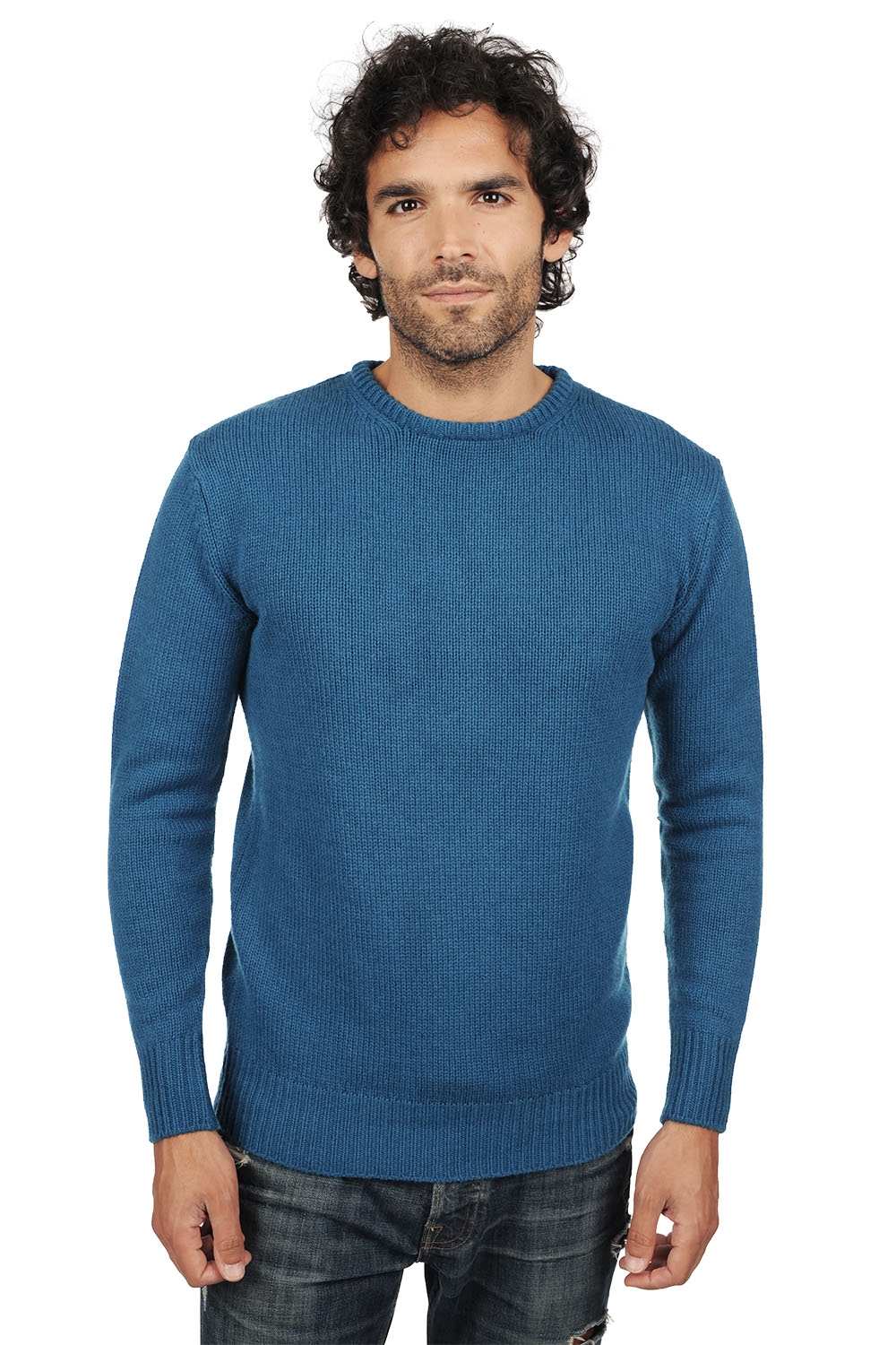 Cachemire pull homme col rond bilal bleu canard s
