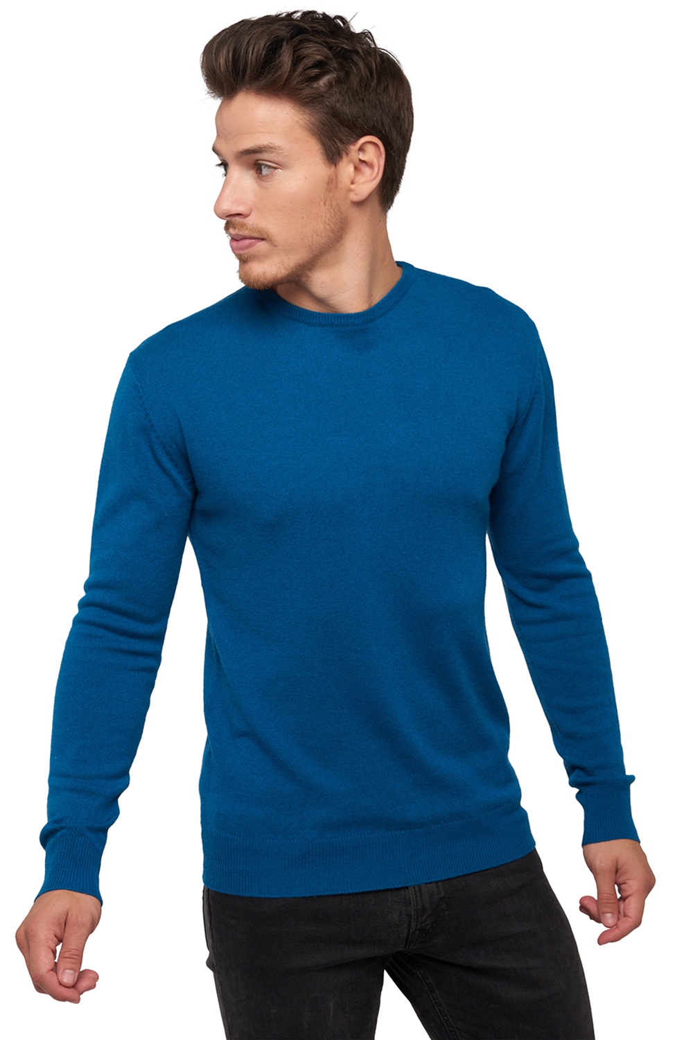 Cachemire pull homme col rond keaton bleu canard m