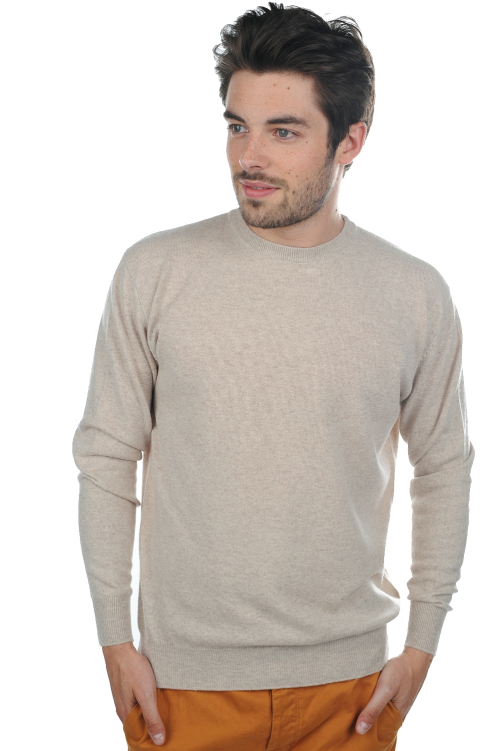 Cachemire pull homme col rond nestor natural beige 3xl