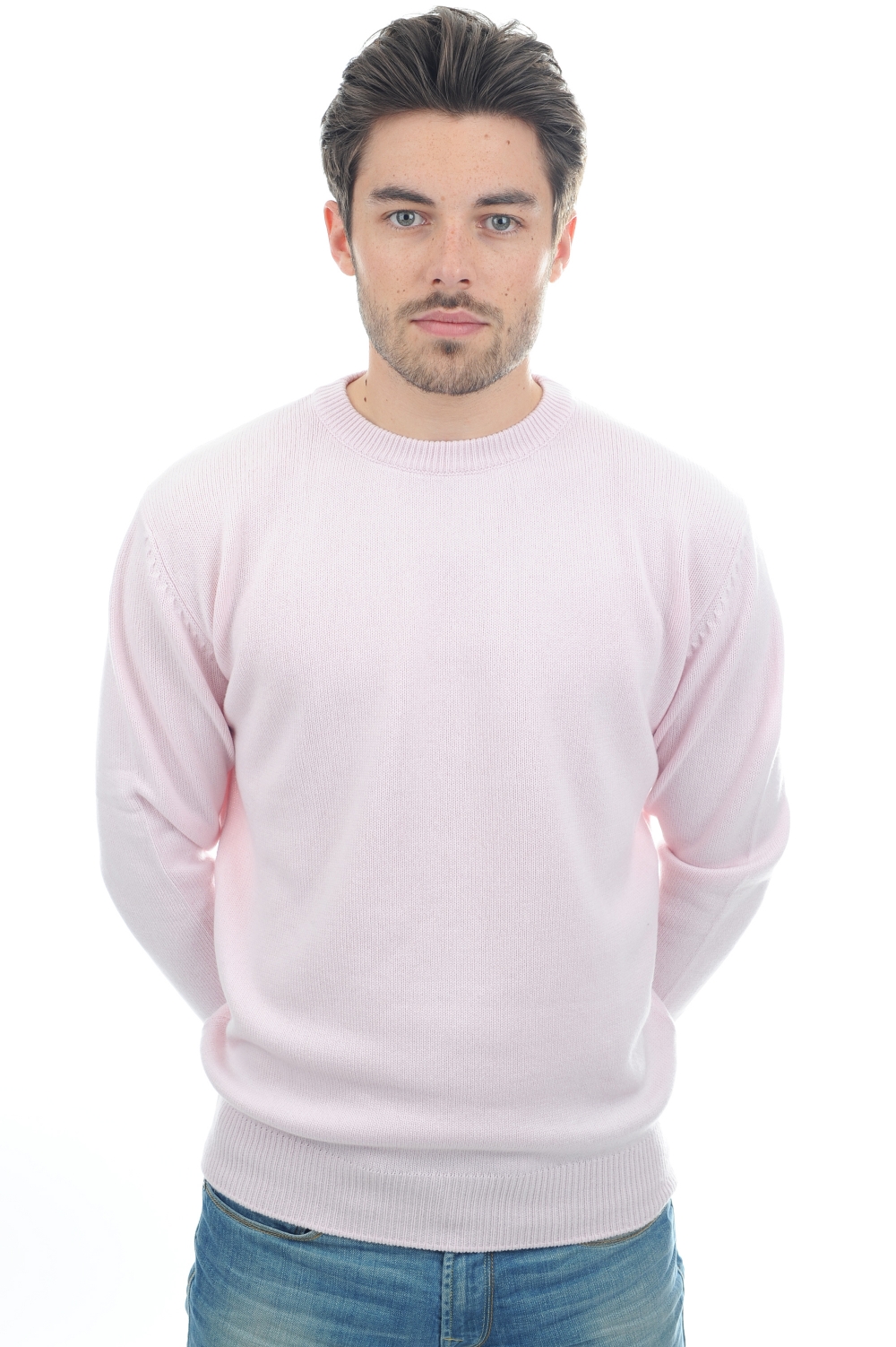 Cachemire pull homme col rond nestor rose pale m