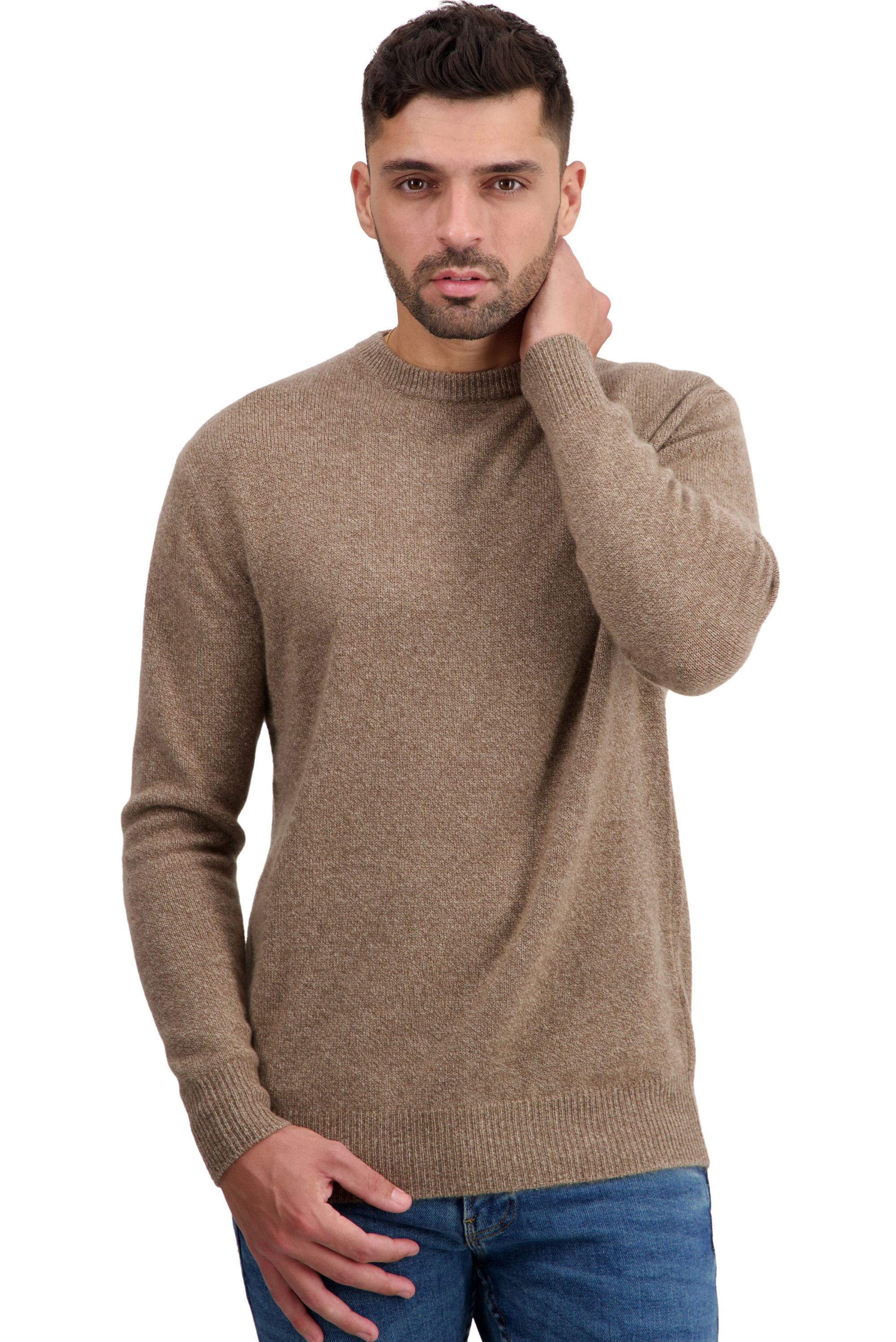Cachemire pull homme col rond touraine first tan marl l