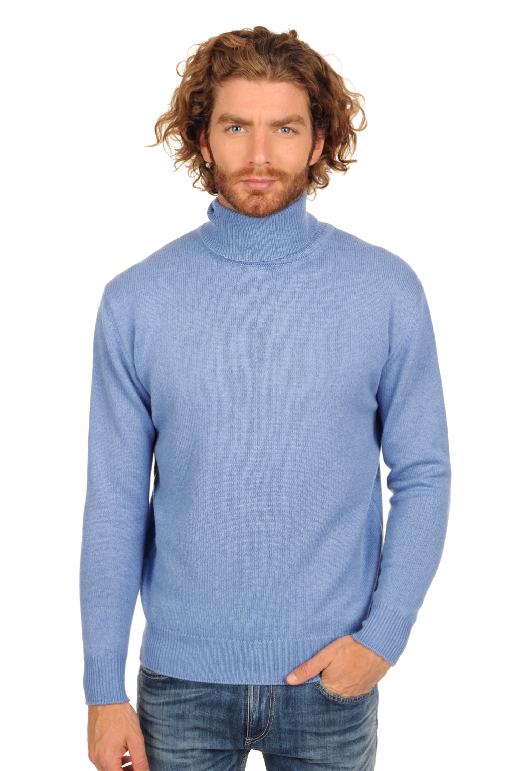 Cachemire pull homme col roule edgar 4f bleu chine l