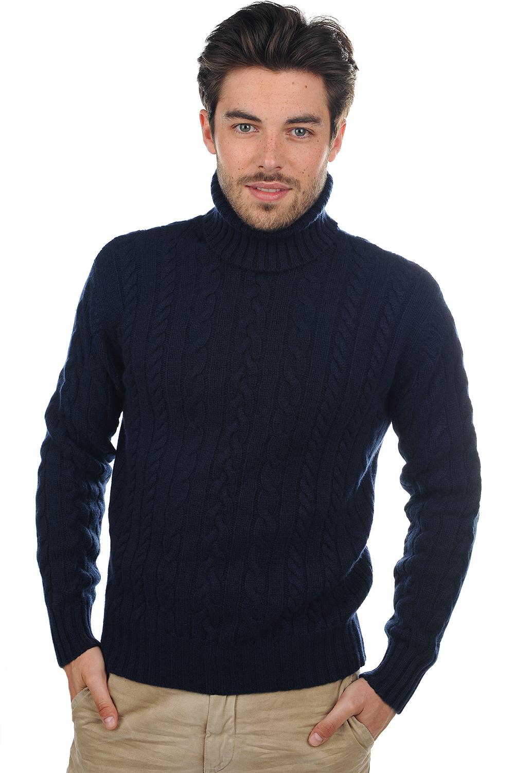 Cachemire pull homme col roule lucas marine fonce xl