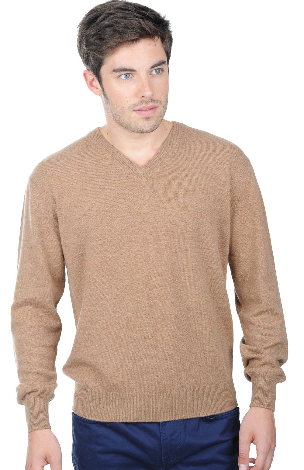 Cachemire pull homme col v gaspard camel chine 4xl