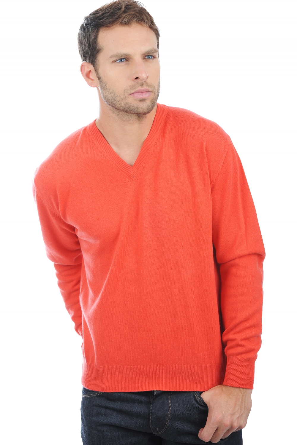 Cachemire pull homme col v gaspard corail lumineux m