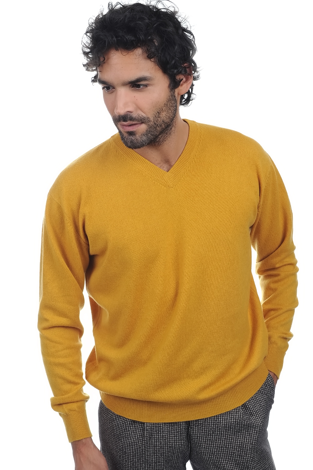 Cachemire pull homme col v gaspard moutarde 4xl