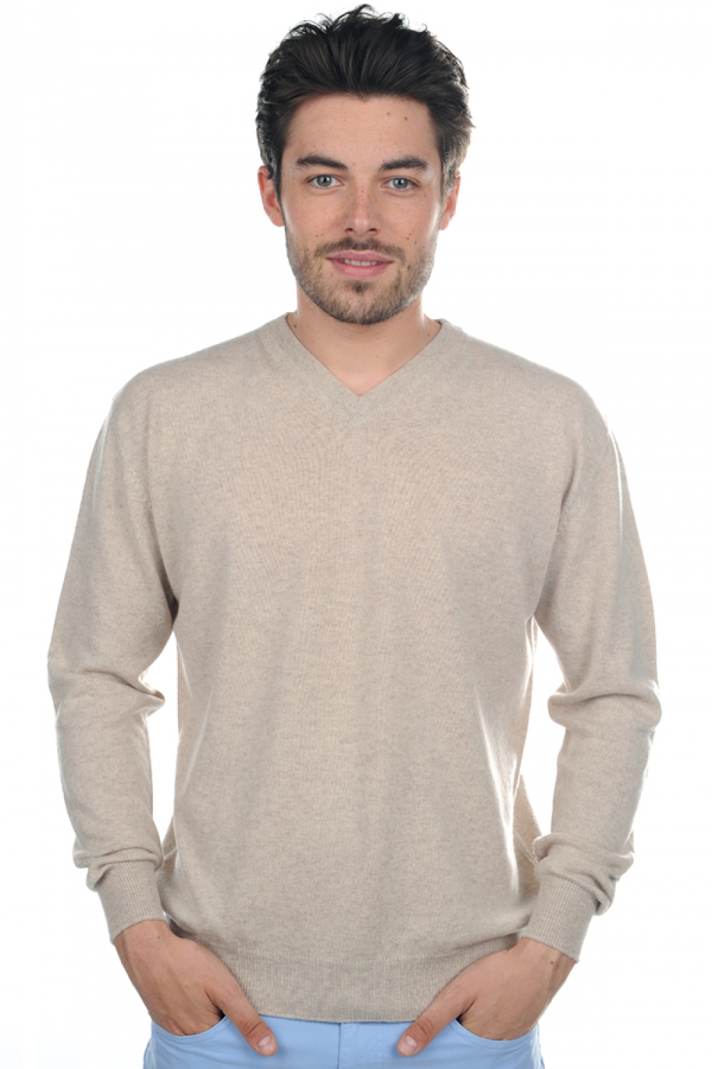 Cachemire pull homme col v gaspard natural beige xs