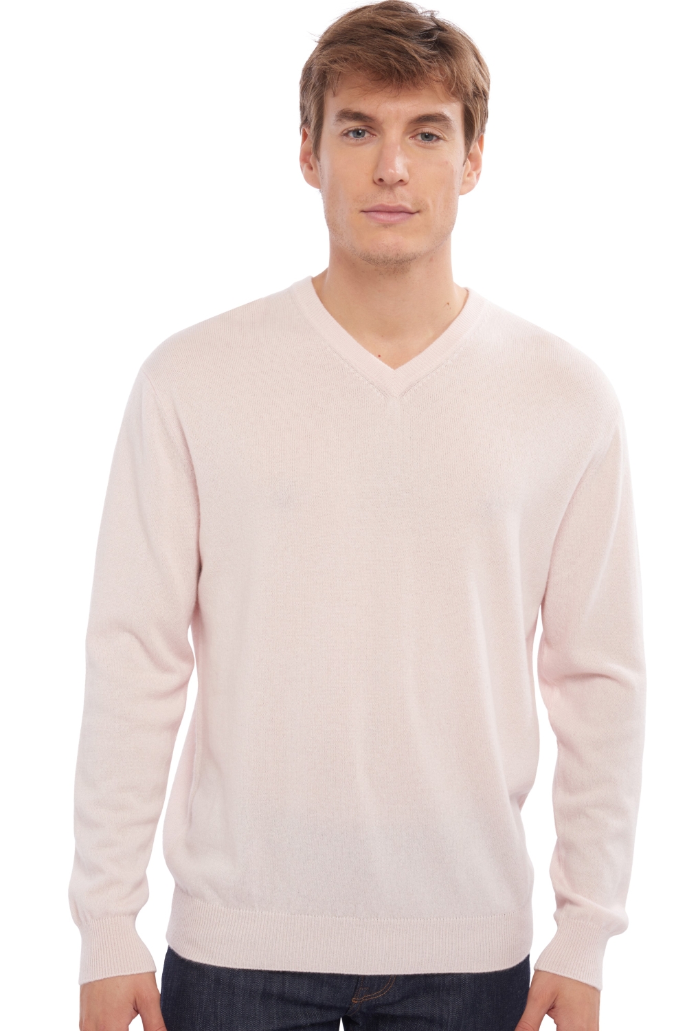 Cachemire pull homme col v gaspard rose pale xs