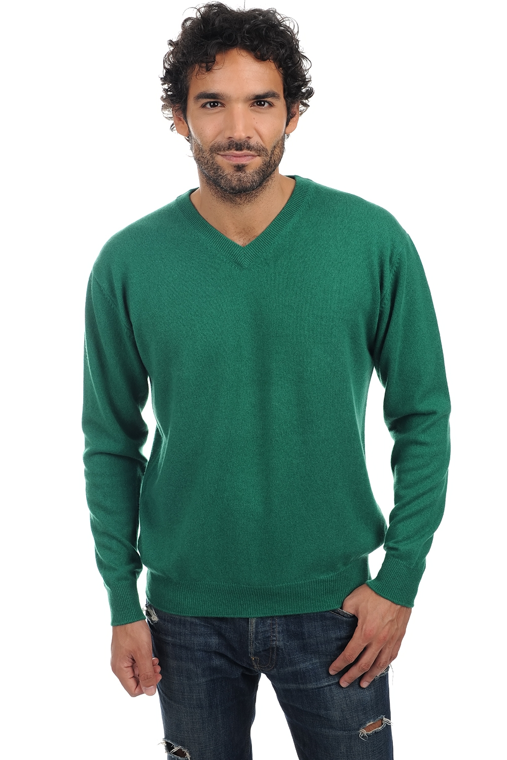 Cachemire pull homme col v gaspard vert anglais xs