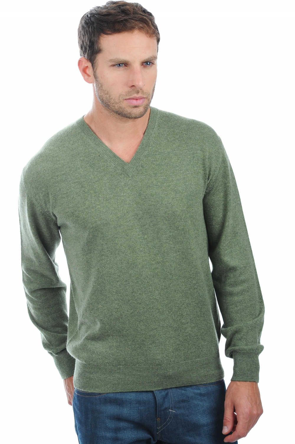 Cachemire pull homme col v gaspard vert chine 4xl