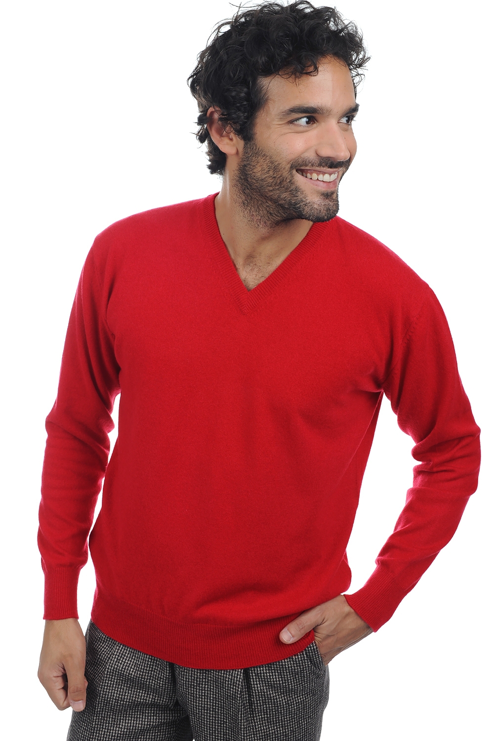 Cachemire pull homme col v hippolyte rouge xl