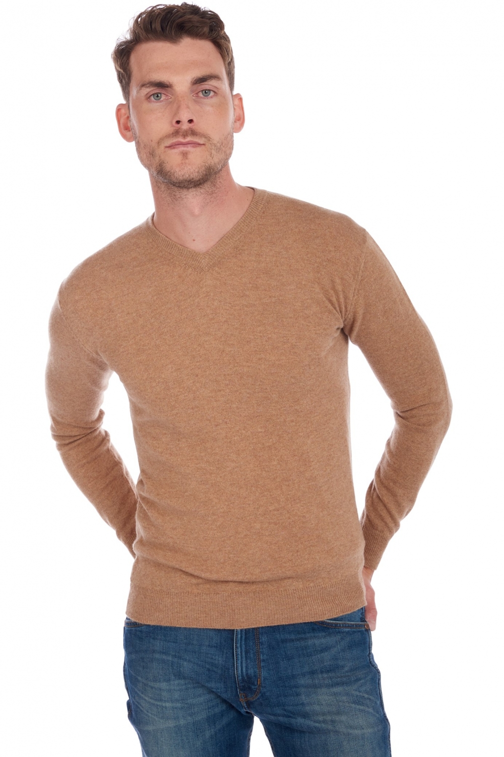Cachemire pull homme col v maddox camel chine l