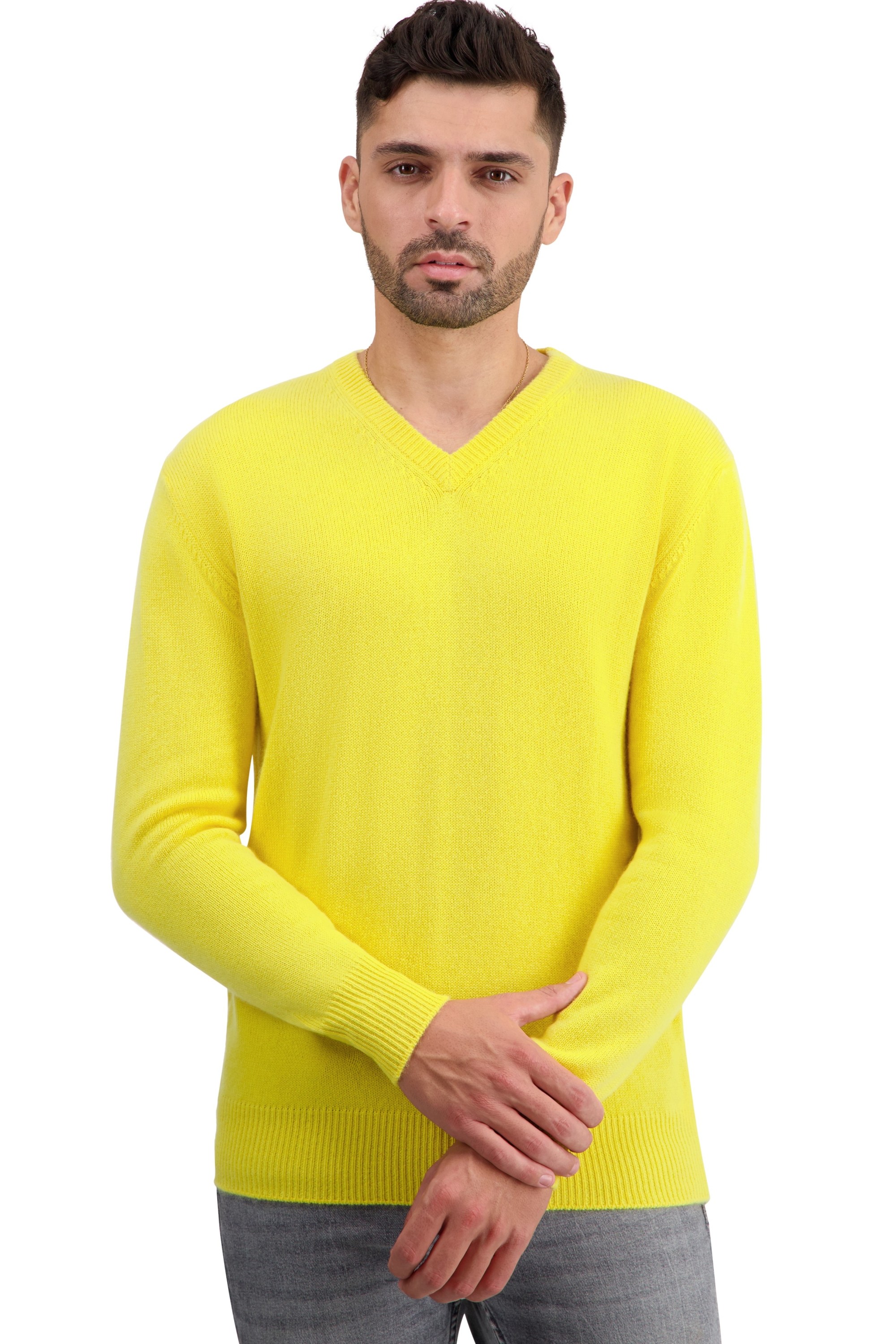 Cachemire pull homme col v tour first daffodil xl