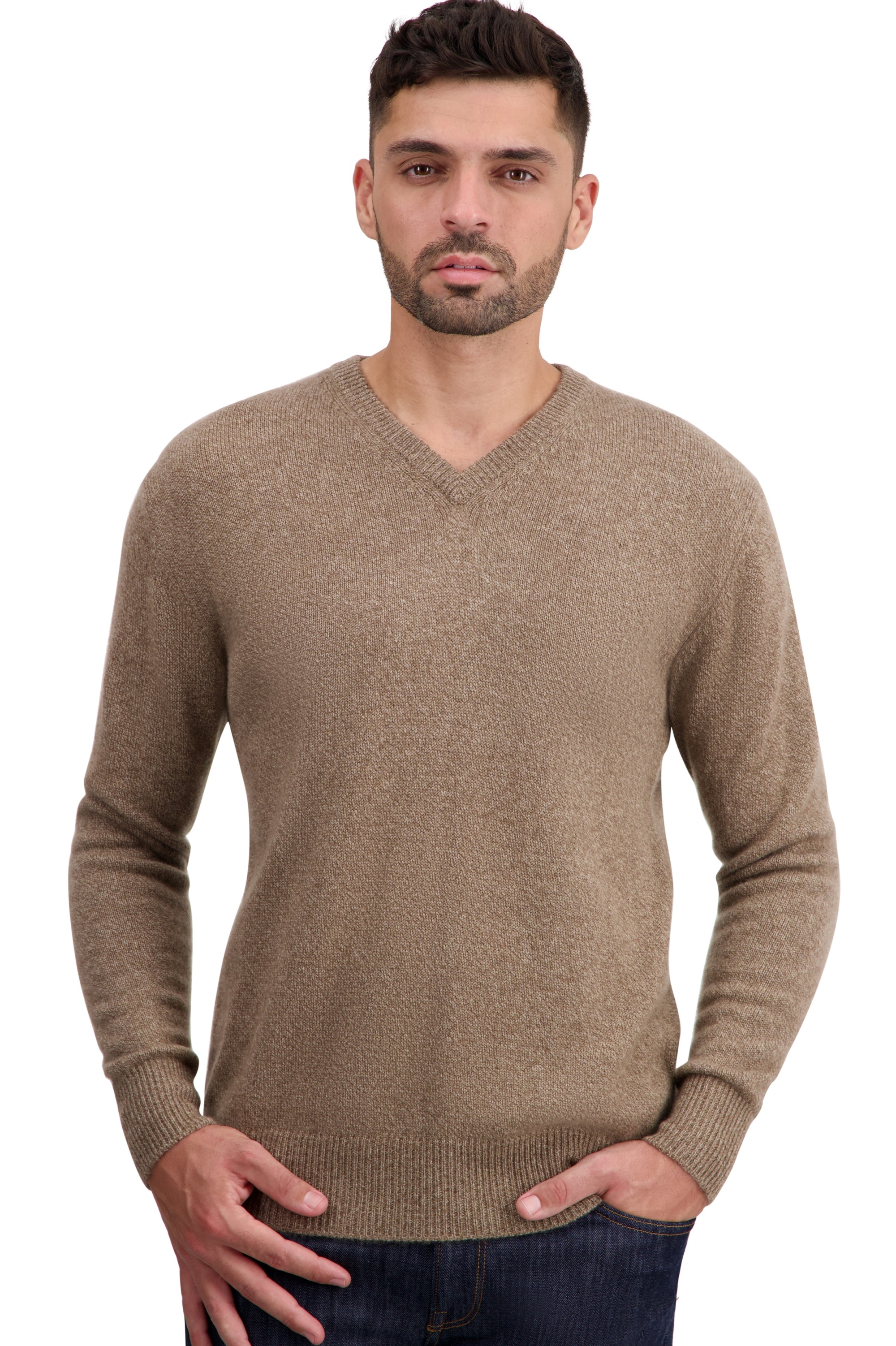 Cachemire pull homme col v tour first tan marl 3xl