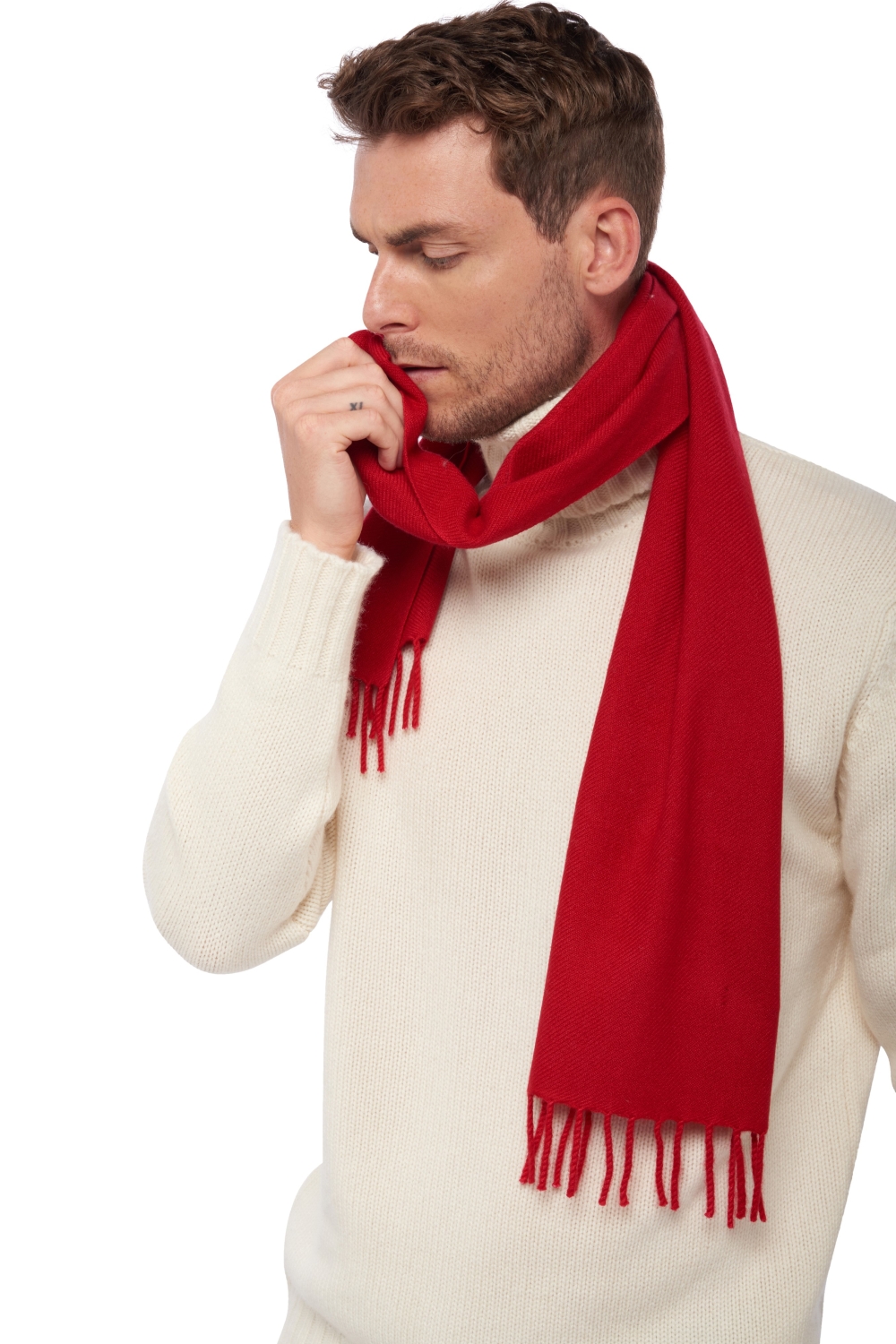 Cachemire pull homme echarpes et cheches zak170 rouge profond 170 x 25 cm