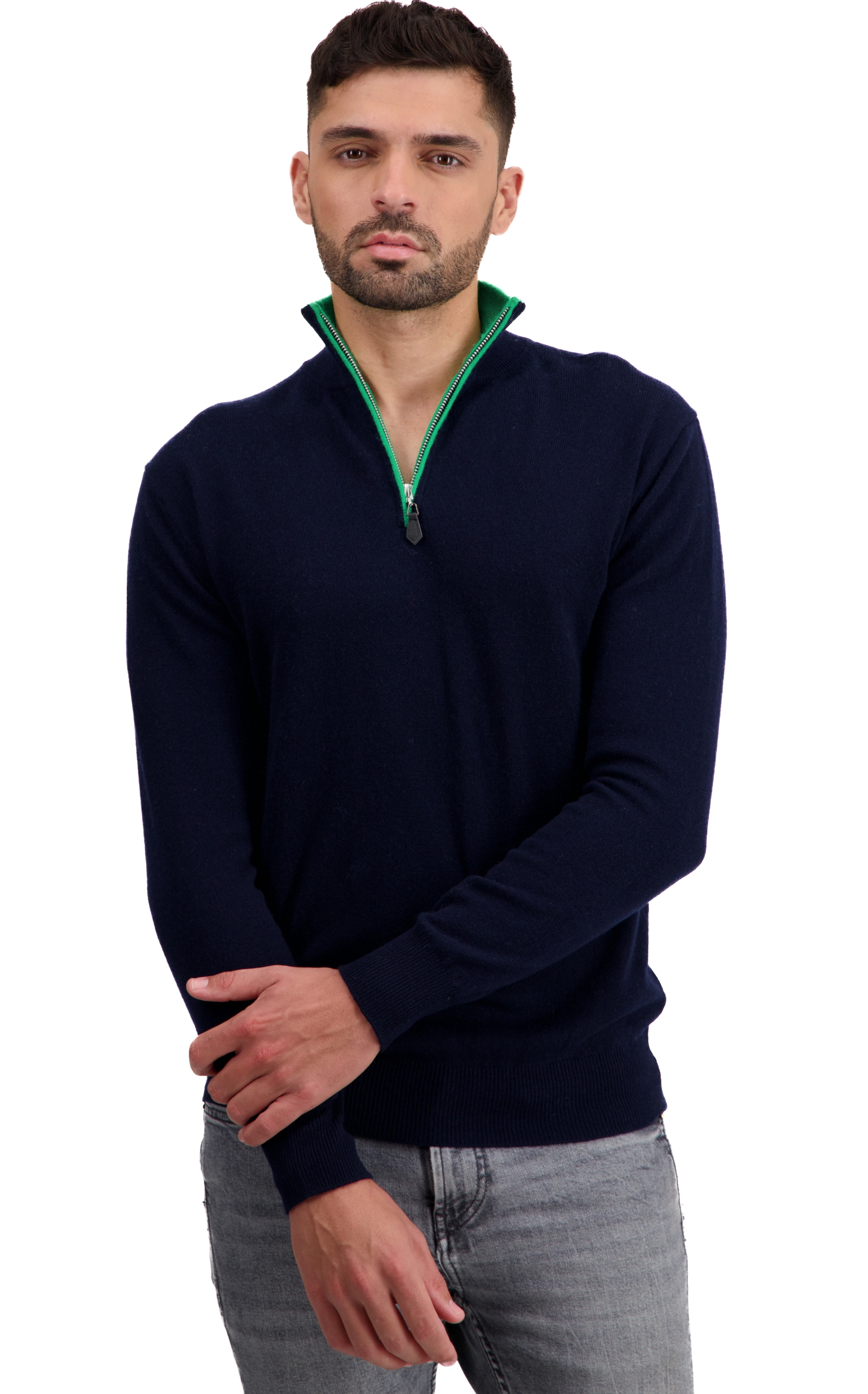 Cachemire pull homme themon marine fonce new green l