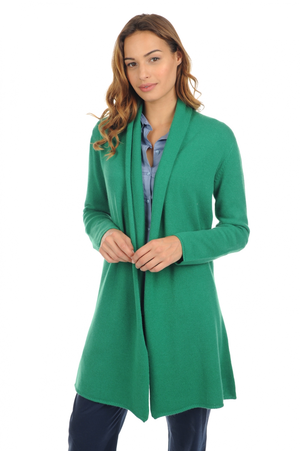 Cachemire robe manteau femme perla vert anglais l